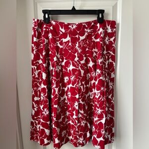 Talbots Floral Pleated Skirt, Red & White, Size 10